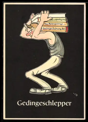 AK Junger Mann schleppt schwere Bücher, Bergbau