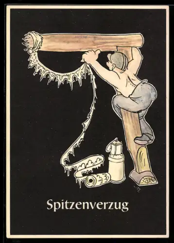 Künstler-AK sign. H. Moritz: Lustige Gezähekiste - 48 bergmännische Begriffe, Bild 34, Spitzenverzug