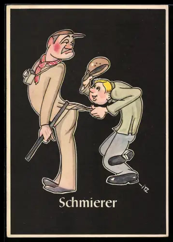 Künstler-AK sign. H. Moritz: Lustige Gezähekiste - 48 bergmännische Begriffe, Bild 45, Schmierer