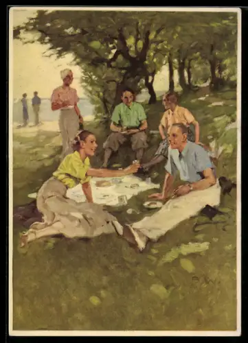 Künstler-AK Brynolf Wennerberg: Picknick auf der Wiese