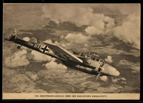 AK Messerschmitt Me 110 Zerstörer über der englischen Kanalküste