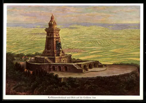 AK Kyffhäuserdenkmal und Blick auf die Goldene Aue