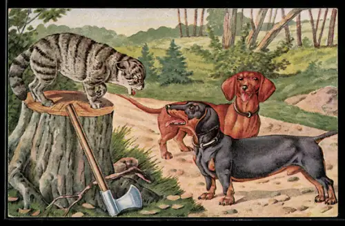 AK Dackel und Katze giften sich an