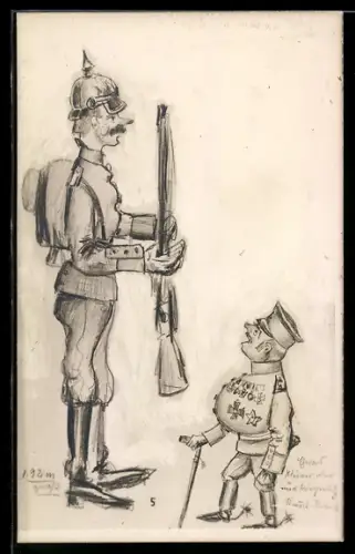 AK Grosser Soldat der Infanterie beim Exerzieren vor kleinem Offizier