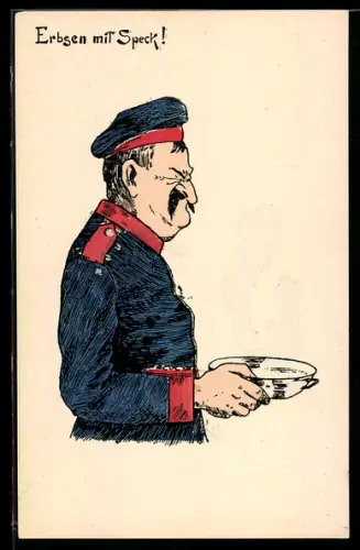 AK Soldat der Infanterie mit Teller mit Erbsen und Speck