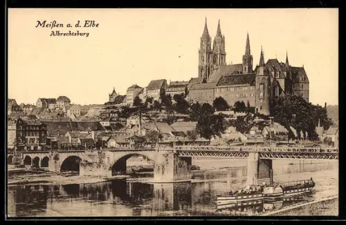 AK Meissen an der Elbe, Königliche Albrechtsburg und Dom mit Raddampfer