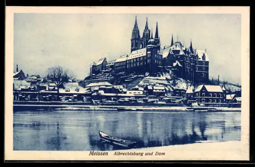 AK Meissen, Albrechtsburg und Dom im Winter