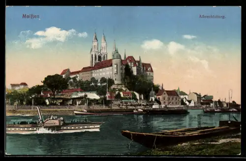 AK Meissen Blick über die Elbe zur Albrechtsburg