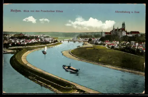 AK Meissen, Blick von den Proschwitzer Höhen auf Albrechtsburg und Dom