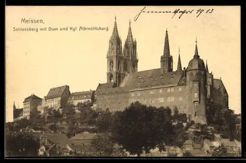AK Meissen, Schlossberg mit Dom und Königlicher Albrechtsburg