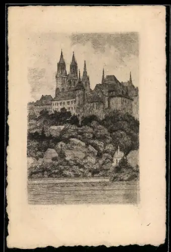 Künstler-AK Meissen, Blick auf die Albrechtsburg