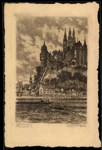 AK Meissen, Ortsansicht mit der Elbe und der Albrechtsburg