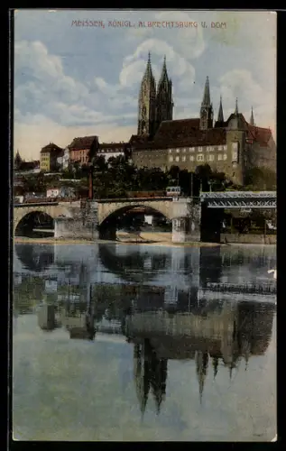 AK Meissen, Ansicht der Königlichen Albrechtsburg und vom Dom