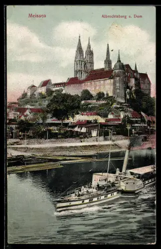 AK Meissen, Albrechtsburg, Dom, Dampfer