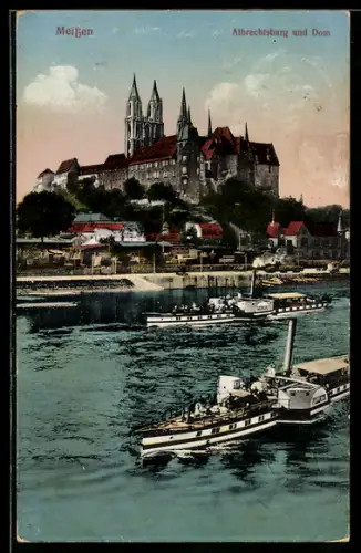 AK Meissen, Albrechtsburg und Dom, Raddampfer Pillnitz und Germania auf der Elbe