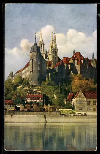 AK Meissen, Elbpartie mit Blick auf die Kgl, Albrechtsburg und den Dom