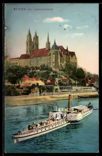 AK Raddampfer auf der Elbe vor Meissen mit Albrechtsburg