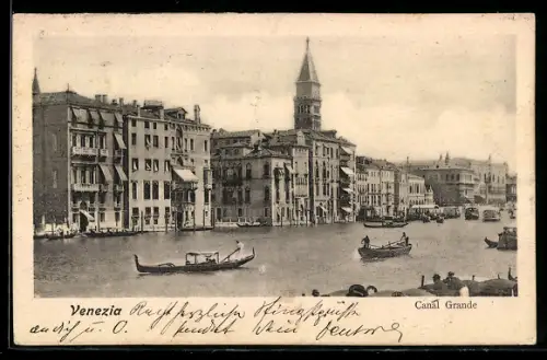 AK Venezia, Canal Grande con gondole e edifici storici