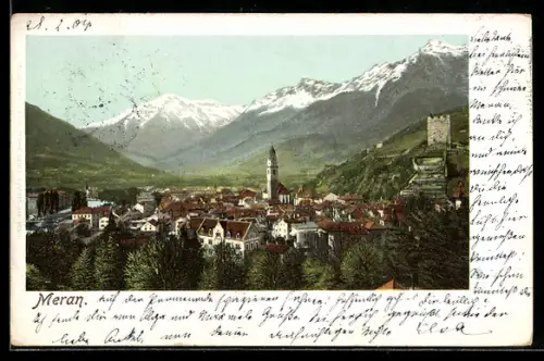 AK Merano, Veduta panoramica con montagne innevate sullo sfondo