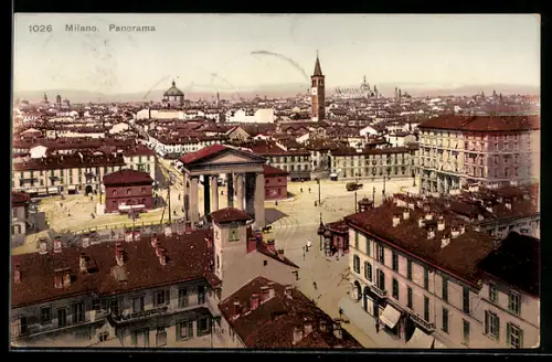 AK Milano, Panorama della città con vista su edifici storici e chiese