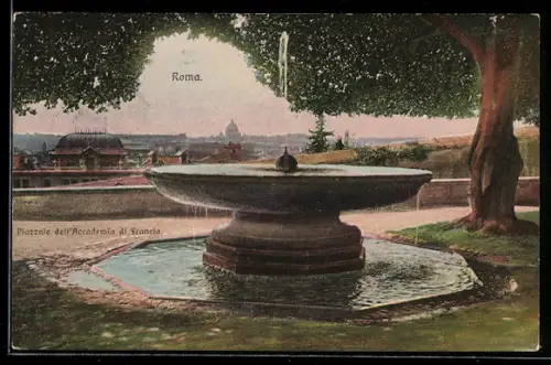 AK Roma, Piazzale dell`Accademia di Francia con fontana e vista panoramica