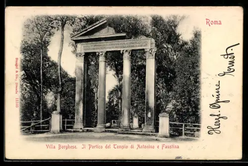 AK Roma, Villa Borghese, Il Portico del Tempio di Antonino e Faustina