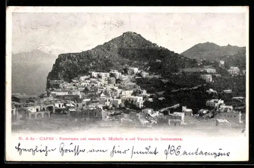 AK Capri, Panorama col monte S. Michele e col Vesuvio in lontananza