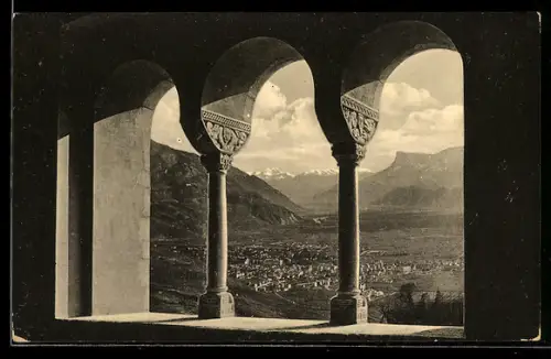 AK Meran, Schloss Tirol, Blick vom Kaisersaal gegen Meran