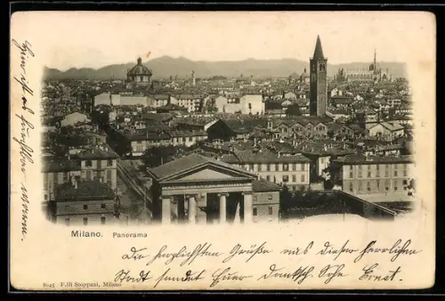 AK Milano, Panorama della città con monumenti storici e edifici iconici