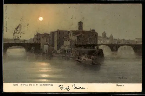 AK Roma, Isola Tiberina ora di S. Bartolommeo al tramonto