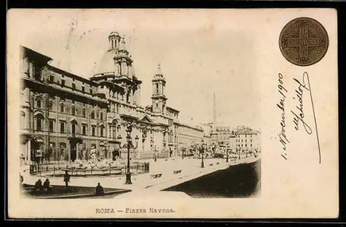 AK Roma, Piazza Navona con edifici storici e fontana