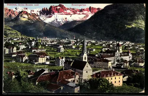 AK Gries /Bozen, Ortsansicht mit Rosengarten