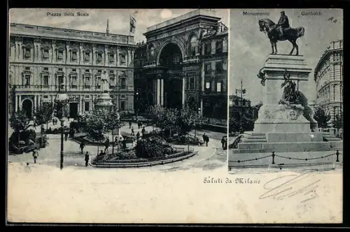 AK Milano, Piazza della Scala e Monumento Garibaldi