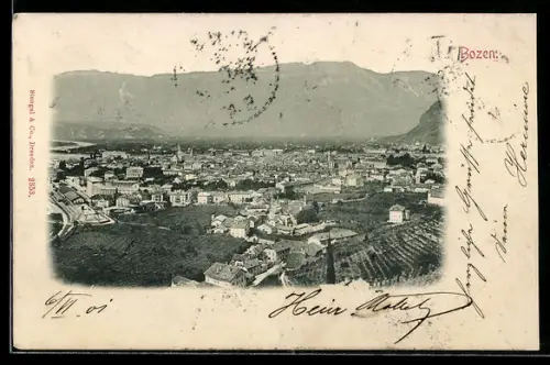 AK Bozen, Vista panoramica della città con montagne sullo sfondo