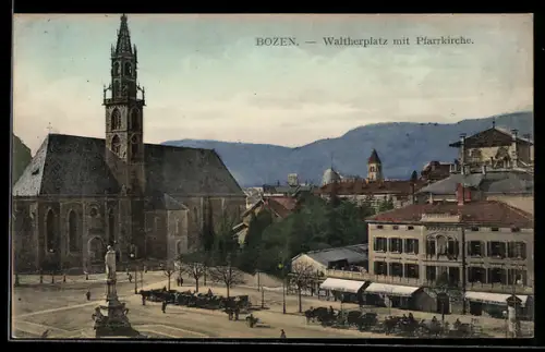 AK Bozen, Waltherplatz mit Pfarrkirche
