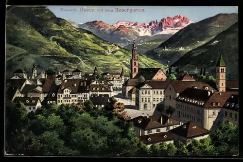 AK Bozen /Südtirol, Ortsansicht mit Rosengarten
