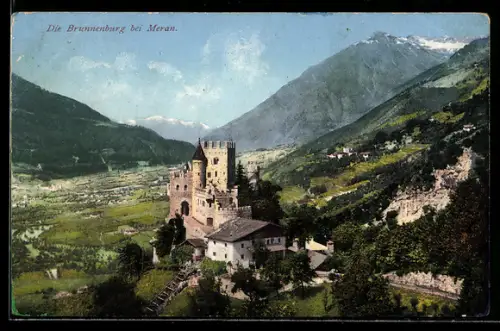 AK Merano, Brunnenburg mit Bergpanorama