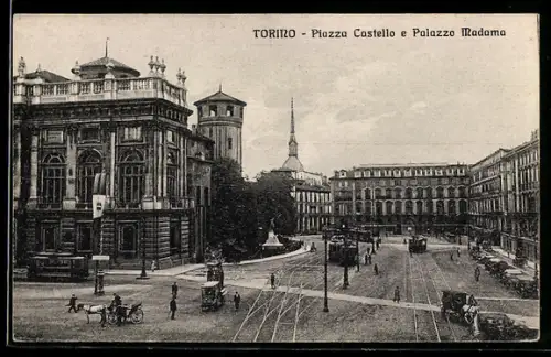 AK Torino, Piazza Castello e Palazzo Madama, Strassenbahn