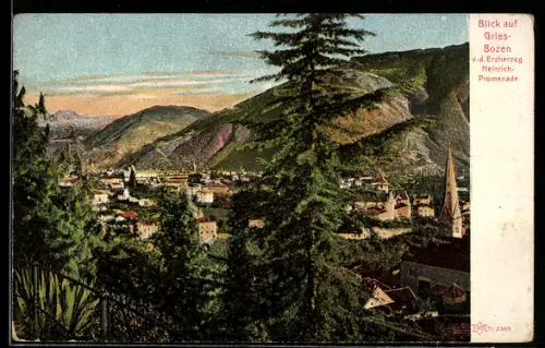 AK Gries-Bozen, Blick auf den Ort von der Erzherzog Heinrich-Promenade