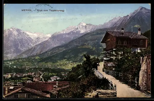 AK Meran, Blick auf die Stadt vom Tappeinerweg aus