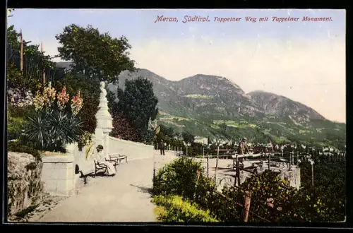 AK Meran /Südtirol, Tappeiner Weg mit Tappeiner Monument