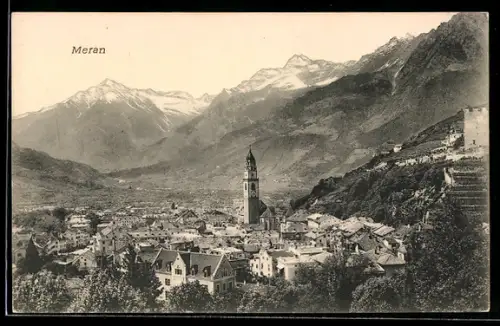 AK Meran, Teilansicht mit Kirche