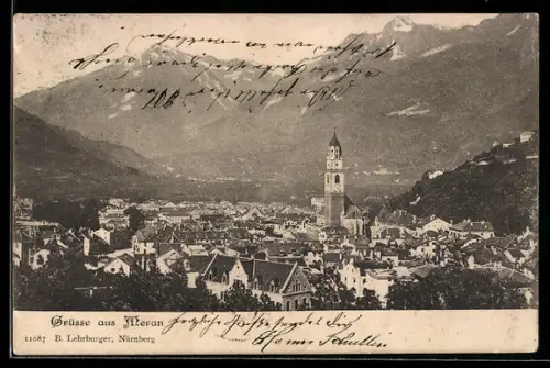 AK Meran, Teilansicht mit Kirche