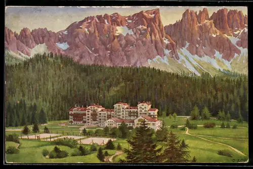 Künstler-AK Karersee, Hotel & Latemar