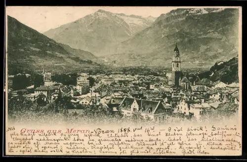 AK Meran, Teilansicht mit Kirche