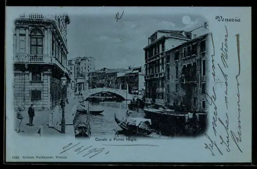 Mondschein-AK Venezia, Canale e Ponte Regio