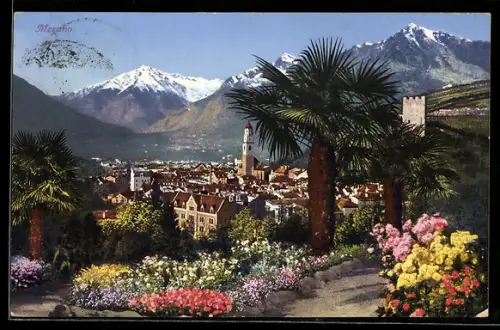 AK Merano, Panorama mit Kirche