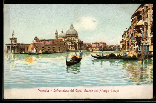 AK Venezia, Imboccatura del Canal Grande coll`Albergo Europa, Gondeln