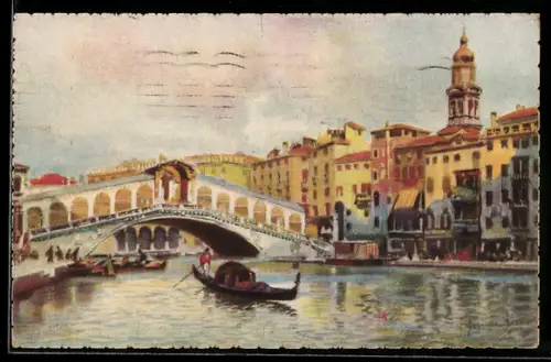 AK Venezia / Venedig, Ponte di Rialto, sommerliches Motiv der Rialtobrücke