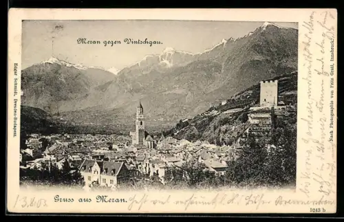 AK Meran, Teilansicht mit Kirche gegen Vintschgau